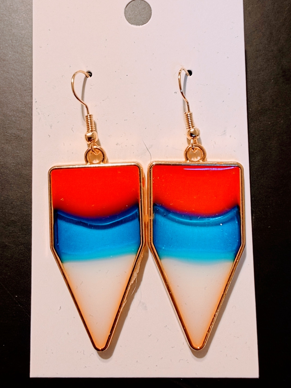 Colorblock Red Blue Cream Geometric Drop Earrings